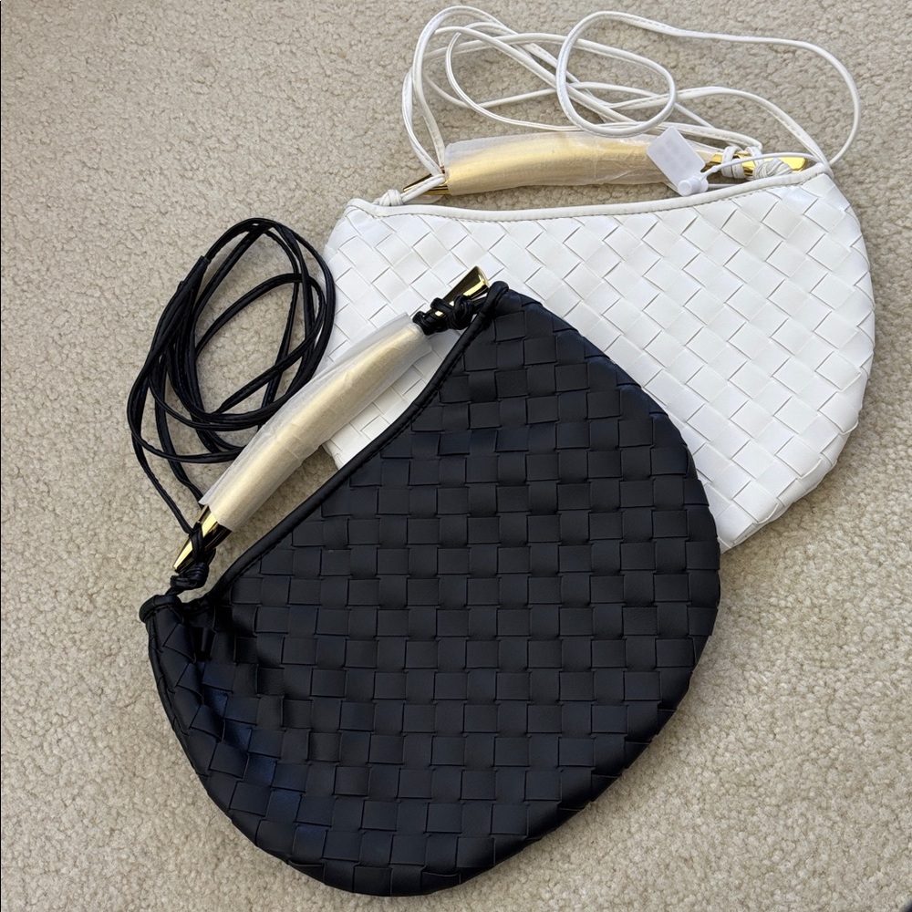 Elegant White or Black Woven Handbag Crossbody Top Handle Sardine